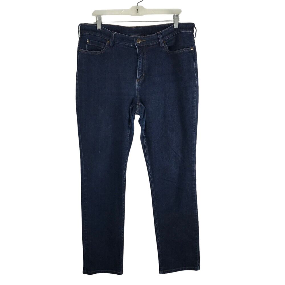 Duluth Trading Womens Jeans Size 14 Dark Wash Stretch Comfort Mid Rise Straight